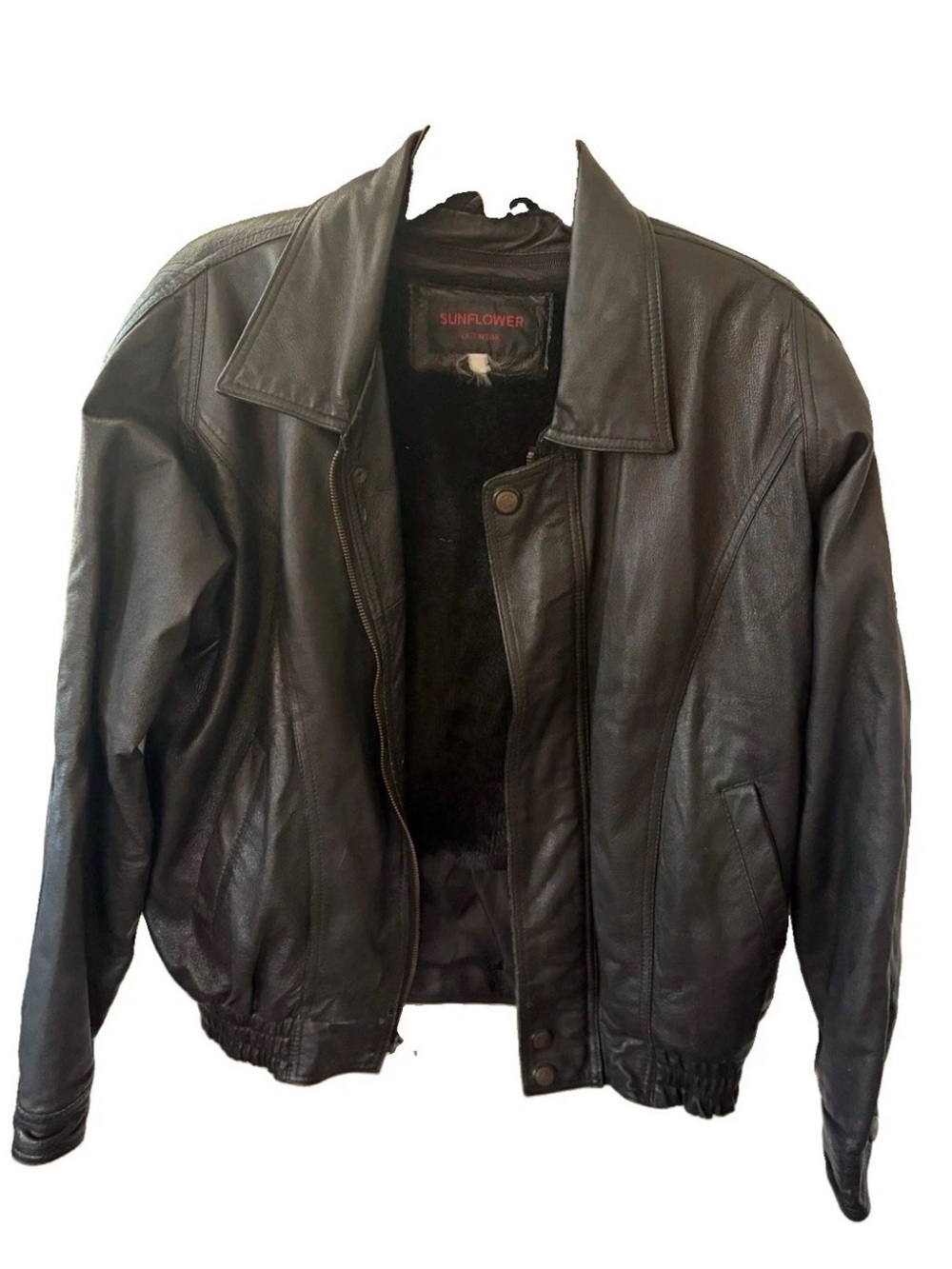 Rare authentic vintage 90s jacket Sunflower Black Leather Bomber Jacket for Men